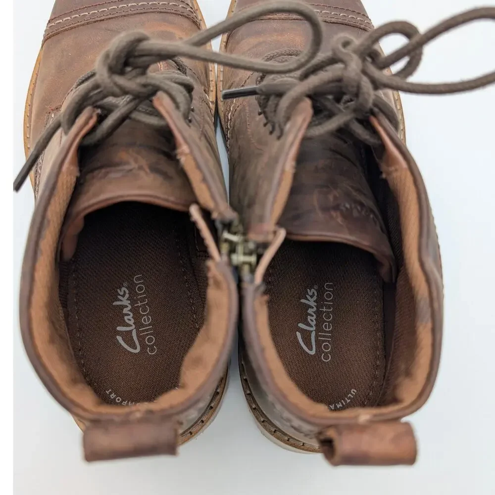 Clarks Weltridge Side Zip Boots Round Toe Men's Tan Leather US9.5 EU42.5